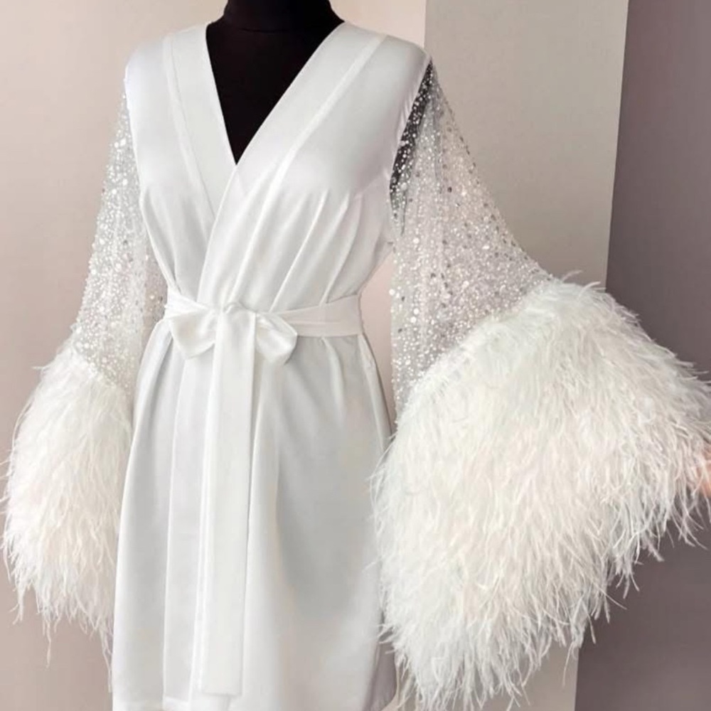 Bella Donna Custom Feathered Sequin Bridal Robe
